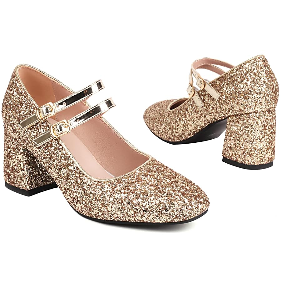 Amazon.com | Alsoloveu Women's Mary Jane Shoes Sequins